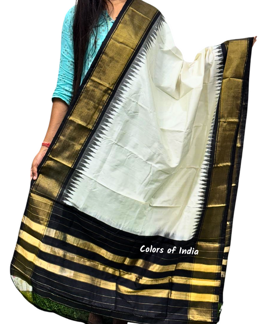 White / Black   100 % Pure Silk Ikat Dupatta  , FREE  DELIVERY