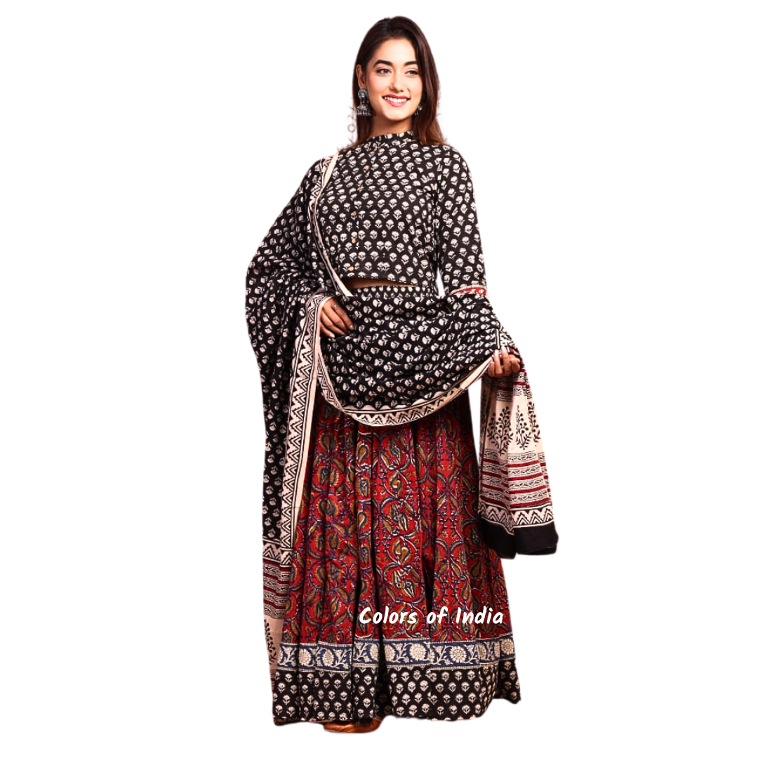 Red / Black  Cotton Lehenga Choli  for Women  , FREE  DELIVERY