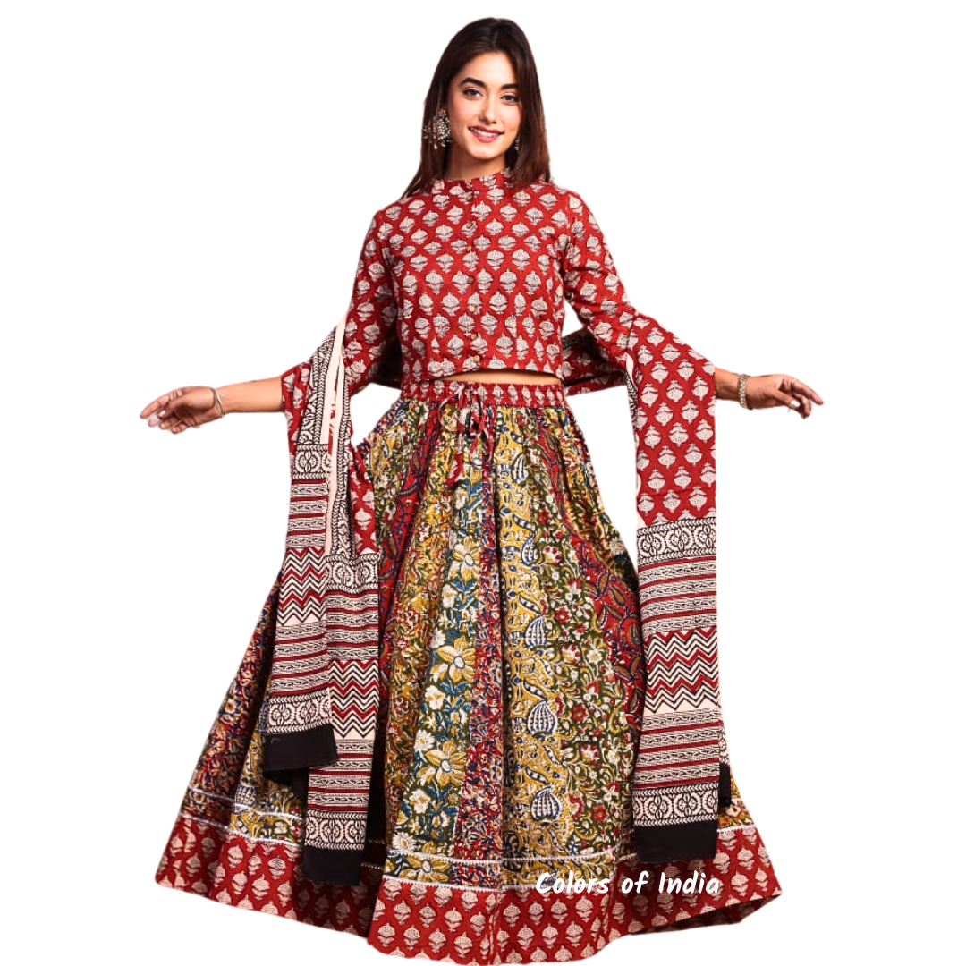 Multicolored Kalidaar  Cotton Lehenga Choli  for Women  , FREE  DELIVERY