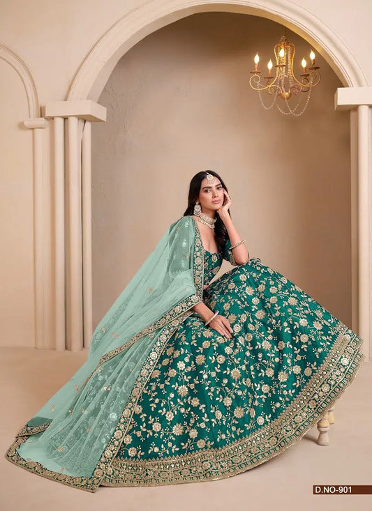 Green Heavy Embroidered Lehenga Choli , Designer Wedding  and Festive Wear