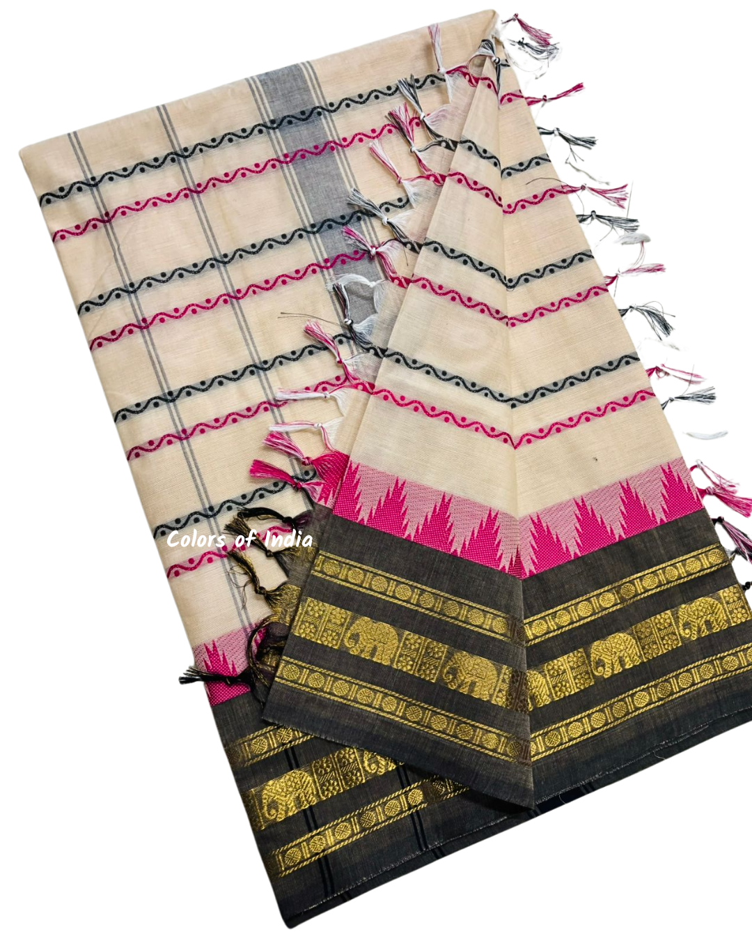 Traditional Kanchi Cotton Saree | Summer-Friendly Saree with Matching Blouse