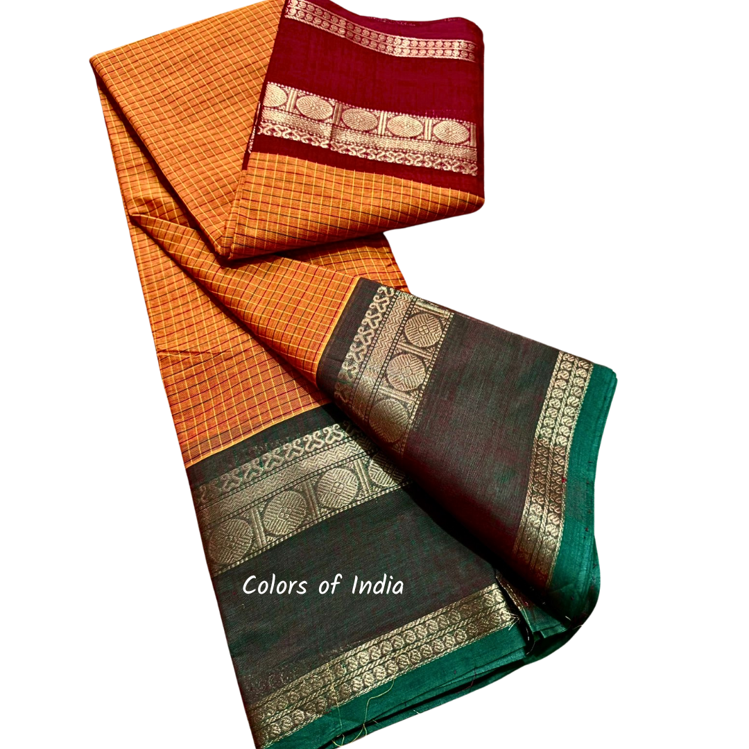 100 % Cotton Saree with Ganga Jamuna Border , Free Delivery