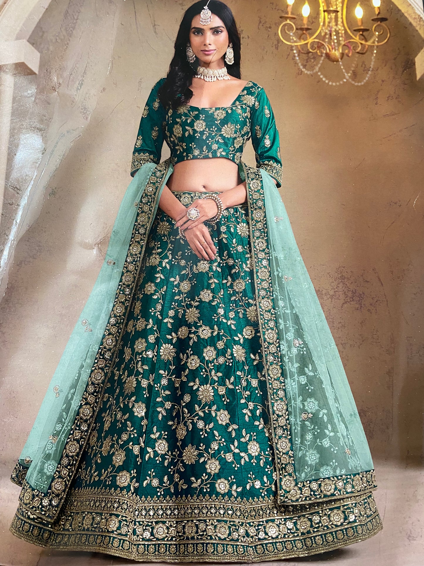 Green Heavy Embroidered Lehenga Choli , Designer Wedding  and Festive Wear