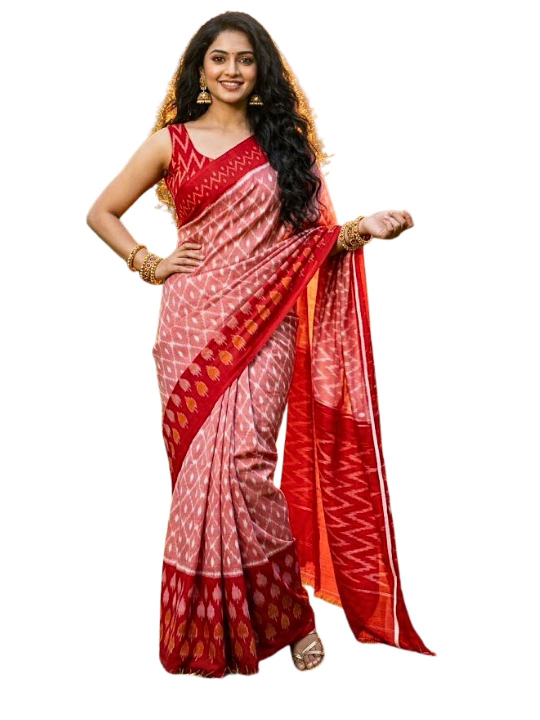 Handwoven Cotton Ikat Saree | 100% Pure Cotton Saree with Matching Blouse Piece