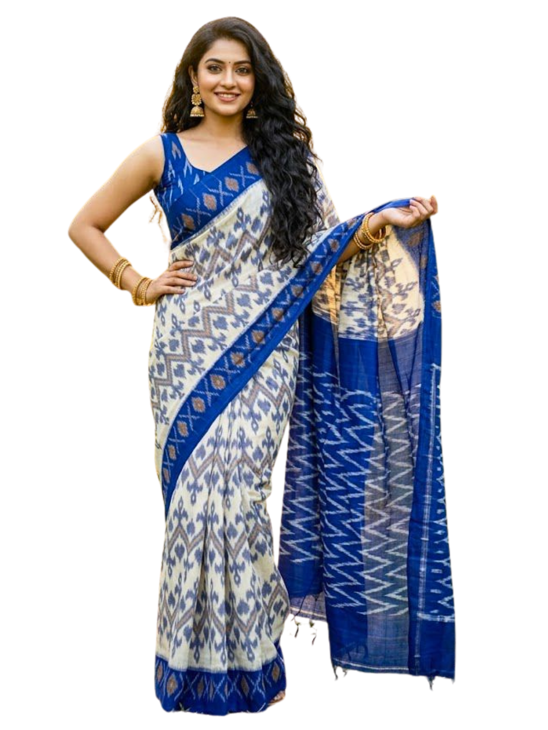 Handwoven Cotton Ikat Saree | 100% Pure Cotton Saree with Matching Blouse Piece