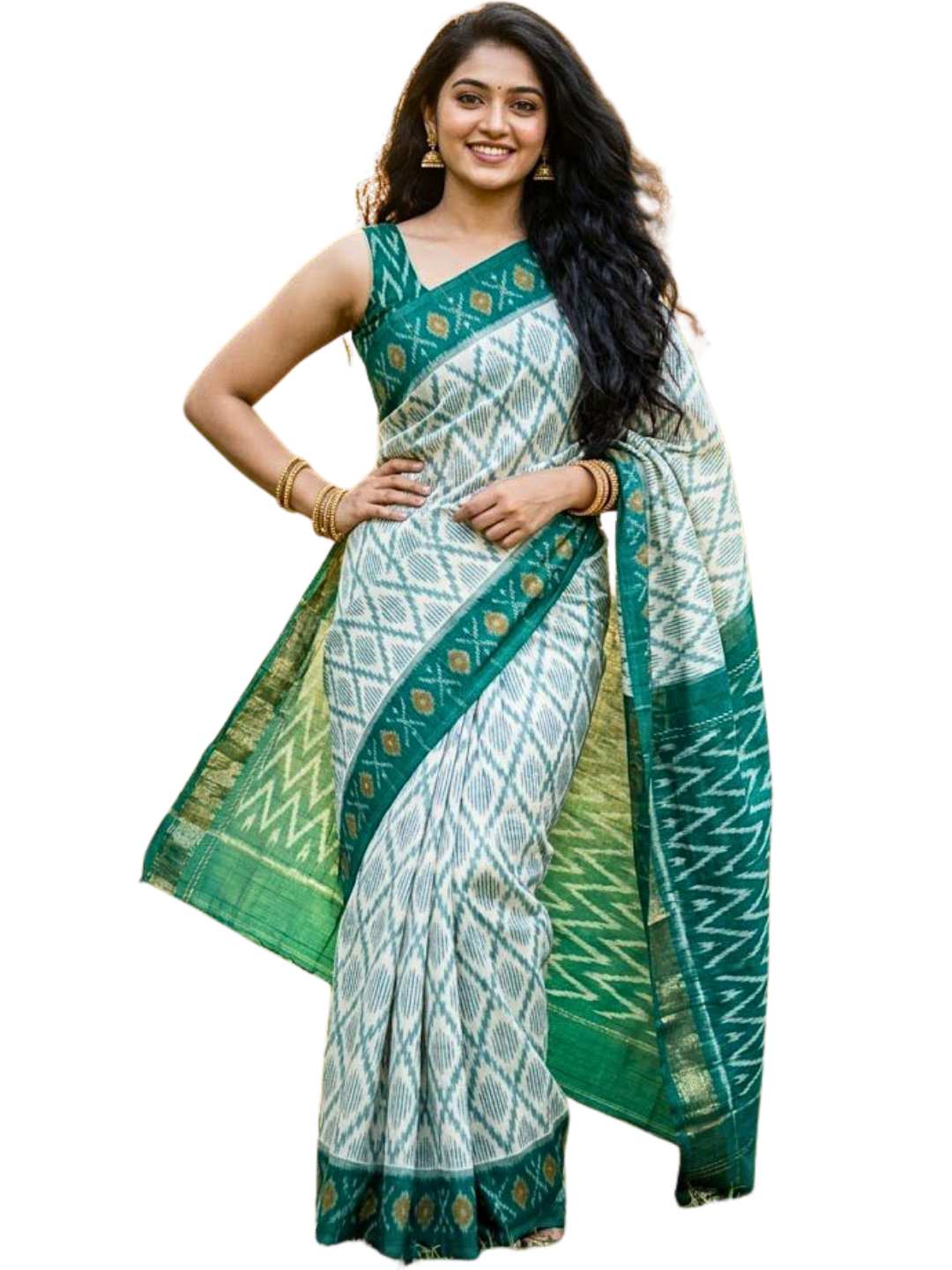 Handwoven Cotton Ikat Saree | 100% Pure Cotton Saree with Matching Blouse Piece