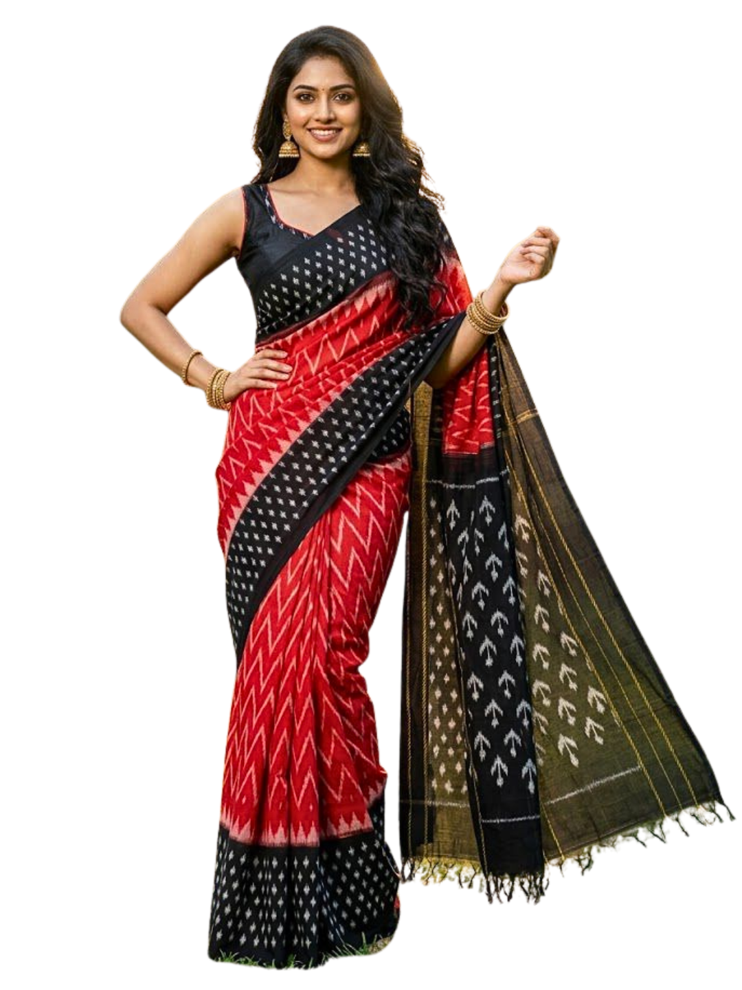 Handwoven Cotton Ikat Saree | 100% Pure Cotton Saree with Matching Blouse Piece