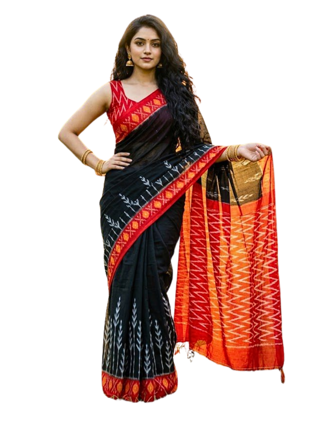 Handwoven Cotton Ikat Saree | 100% Pure Cotton Saree with Matching Blouse Piece