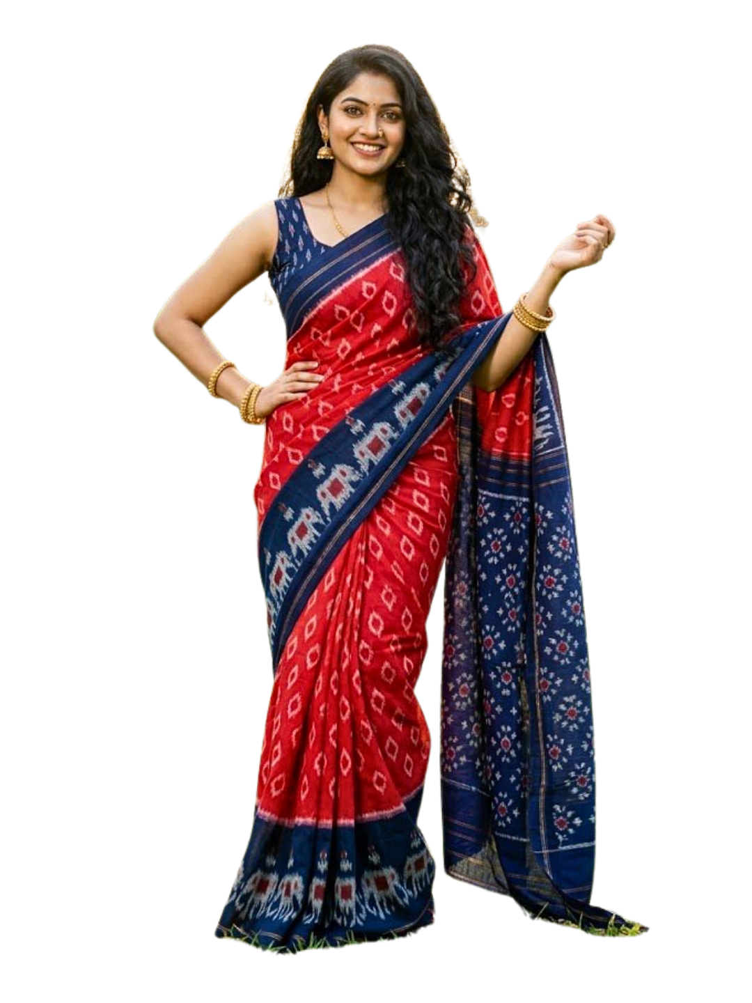 Handwoven Cotton Ikat Saree | 100% Pure Cotton Saree with Matching Blouse Piece