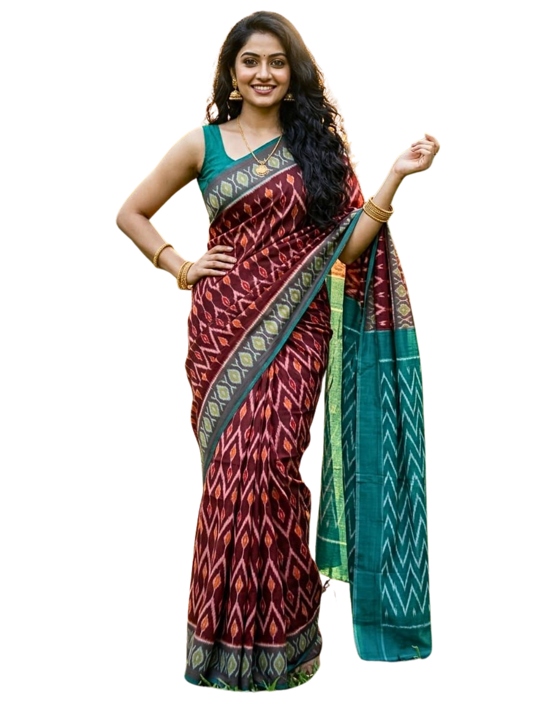 Handwoven Cotton Ikat Saree | 100% Pure Cotton Saree with Matching Blouse Piece