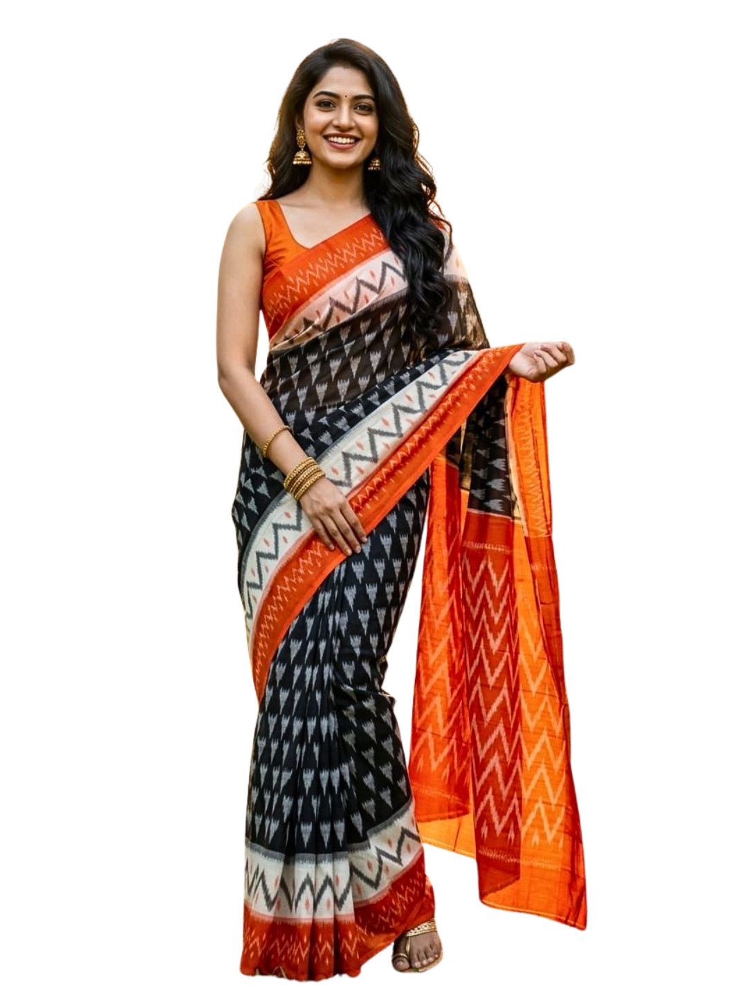 Handwoven Cotton Ikat Saree | 100% Pure Cotton Saree with Matching Blouse Piece
