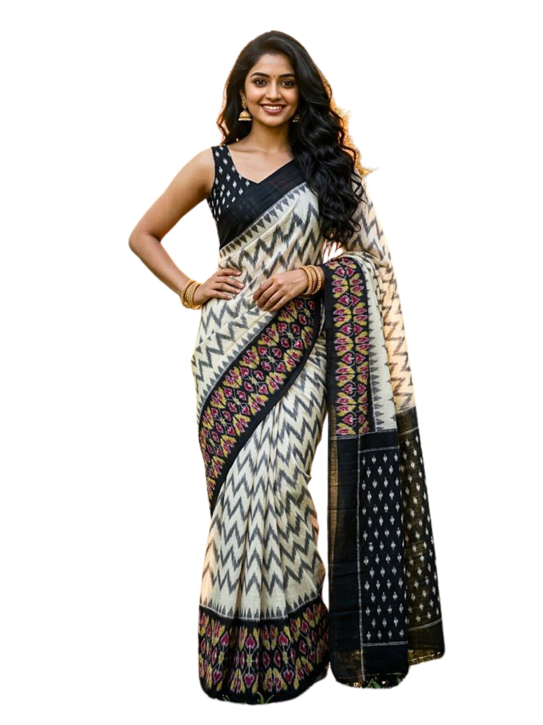 Handwoven Cotton Ikat Saree | 100% Pure Cotton Saree with Matching Blouse Piece