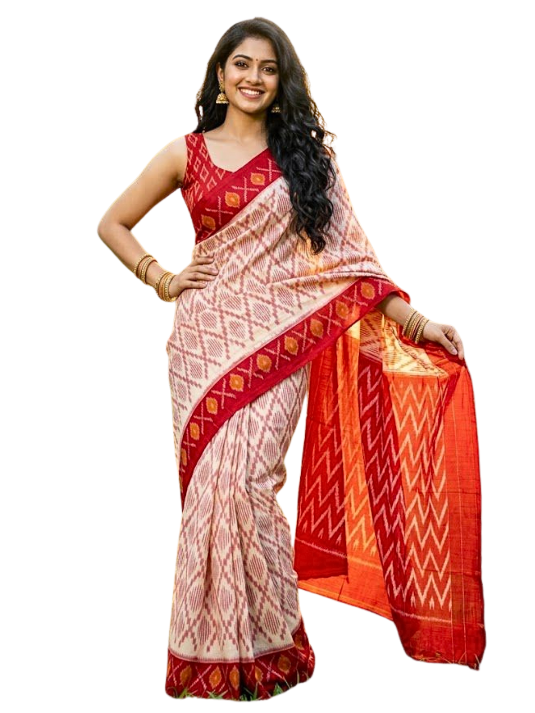 Handwoven Cotton Ikat Saree | 100% Pure Cotton Saree with Matching Blouse Piece