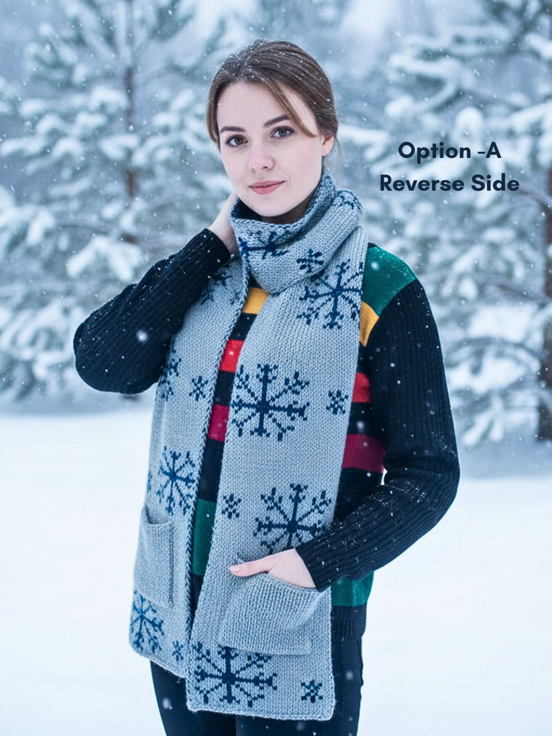 Handknitted Woollen Reversible Scarf With Pockets