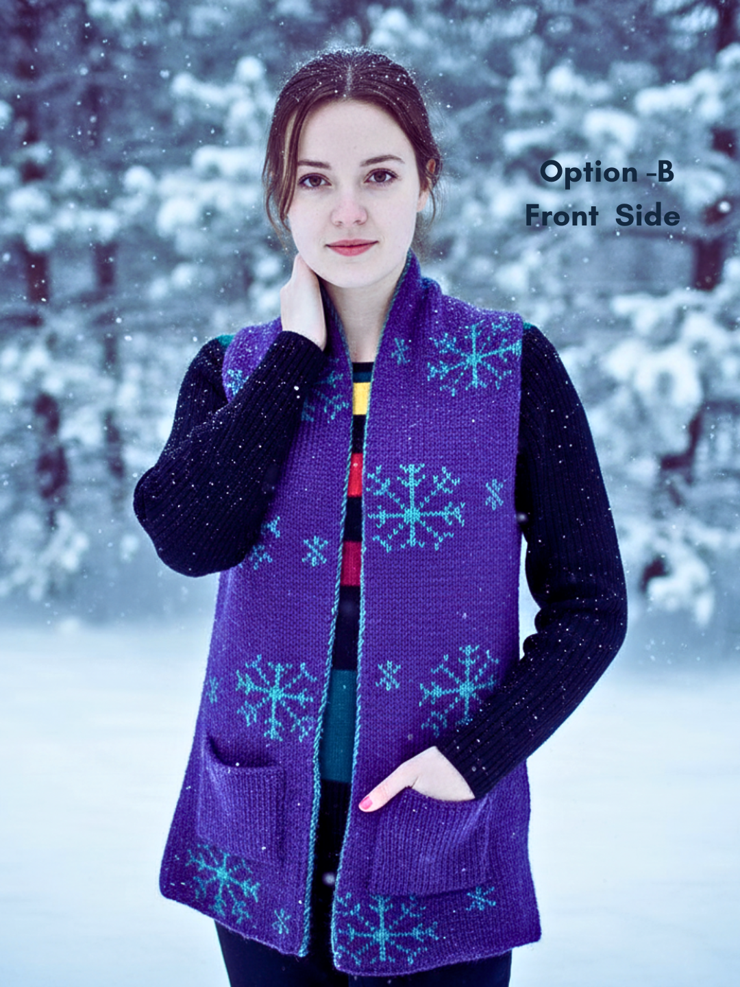 Handknitted Woollen Reversible Scarf With Pockets