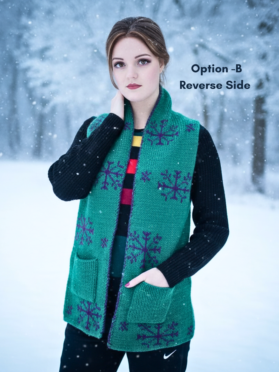 Handknitted Woollen Reversible Scarf With Pockets