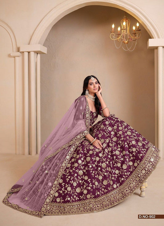Plum  Heavy Embroidered Lehenga Choli , Designer Wedding  and Festive Wear