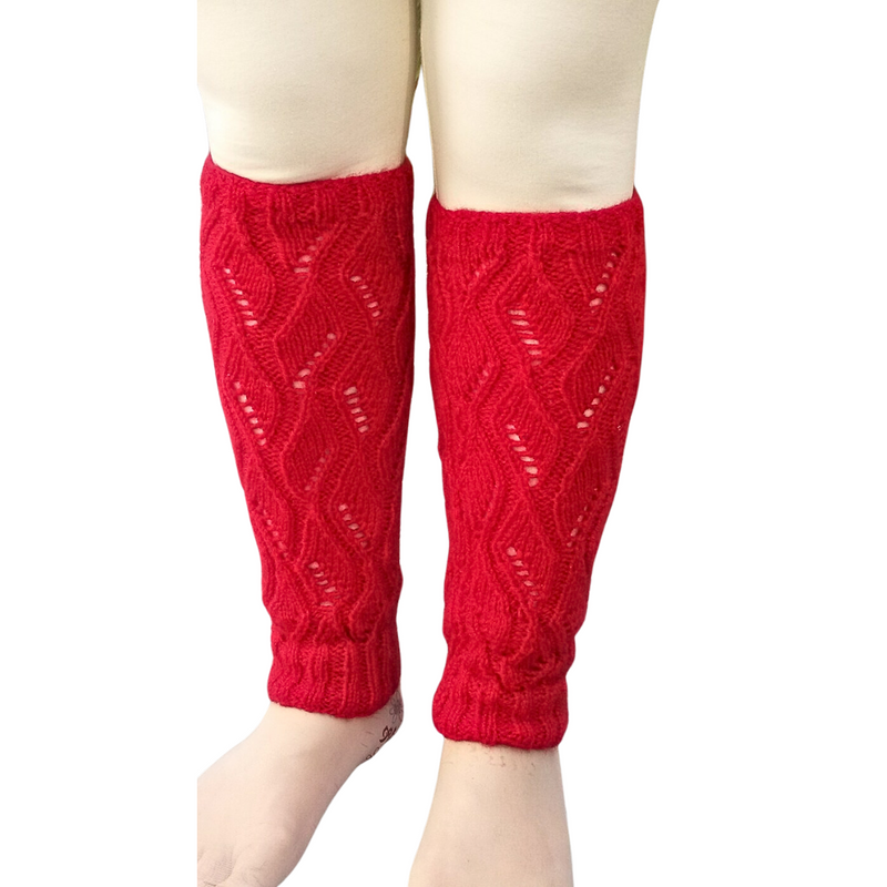 Red Handknitted Woollen LegWarmers  ,FREE  DELIVERY