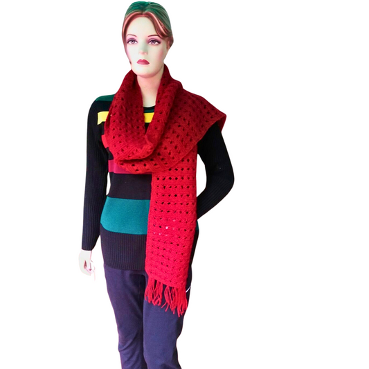 Red Handknitted Woollen  Scarf  / Stole /  FREE  DELIVERY