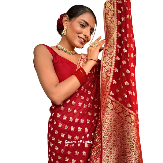 Banarasi  semi georgette  saree with heavy pallu   , FREE  DELIVERY