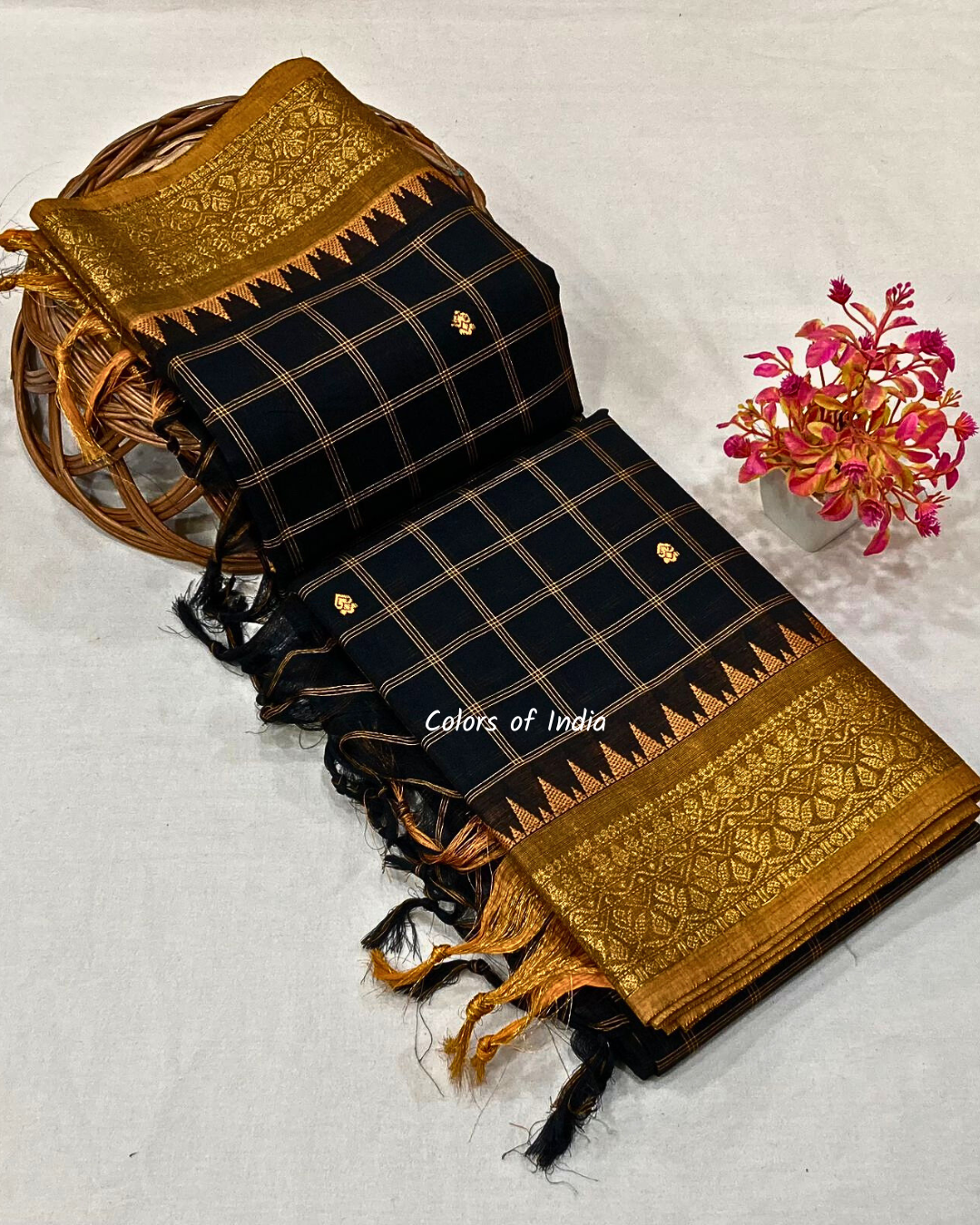 Kanchi  cotton sarees with double border , Free Delivery