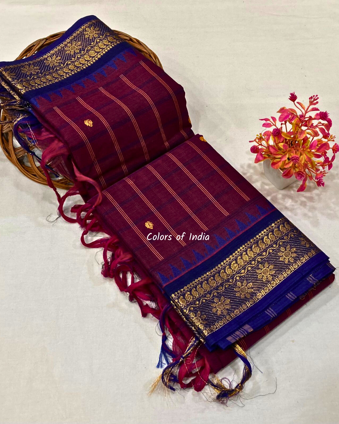 Kanchi  cotton sarees with double border , Free Delivery