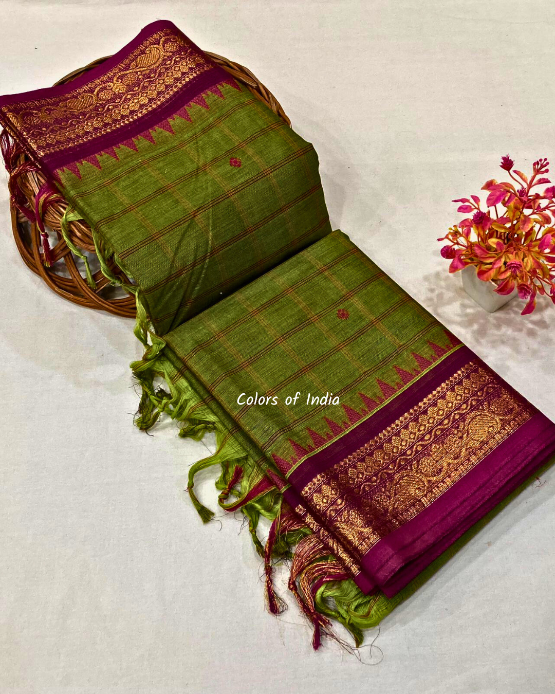 Kanchi  cotton sarees with double border , Free Delivery