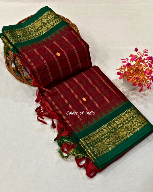 Kanchi  cotton sarees with double border , Free Delivery