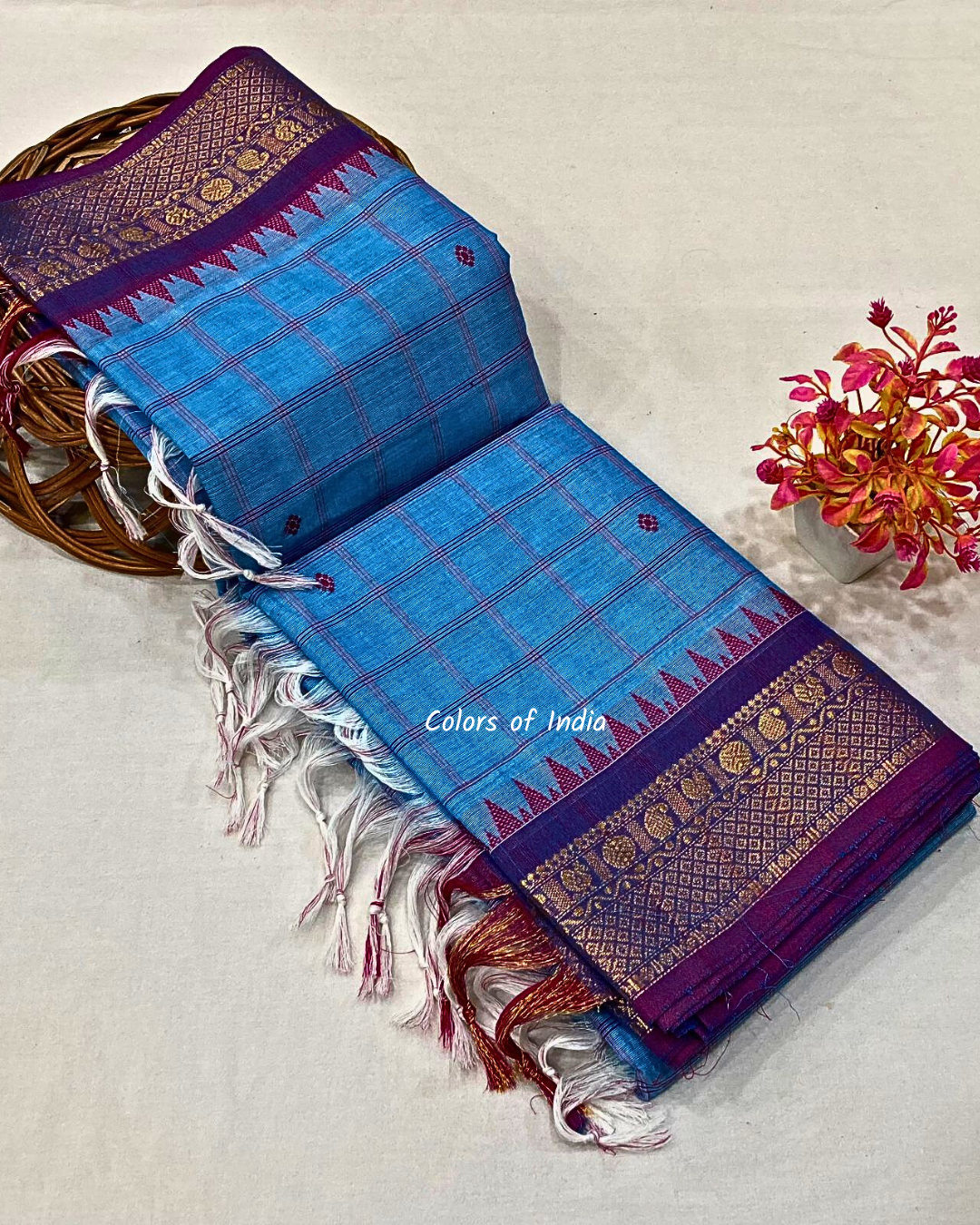 Kanchi  cotton sarees with double border , Free Delivery