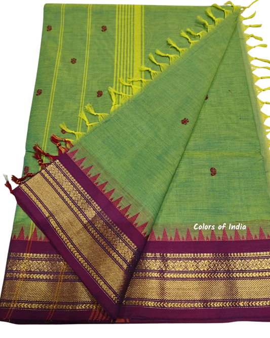 Traditional Kanchi Cotton Saree | Summer-Friendly Saree with Matching Blouse