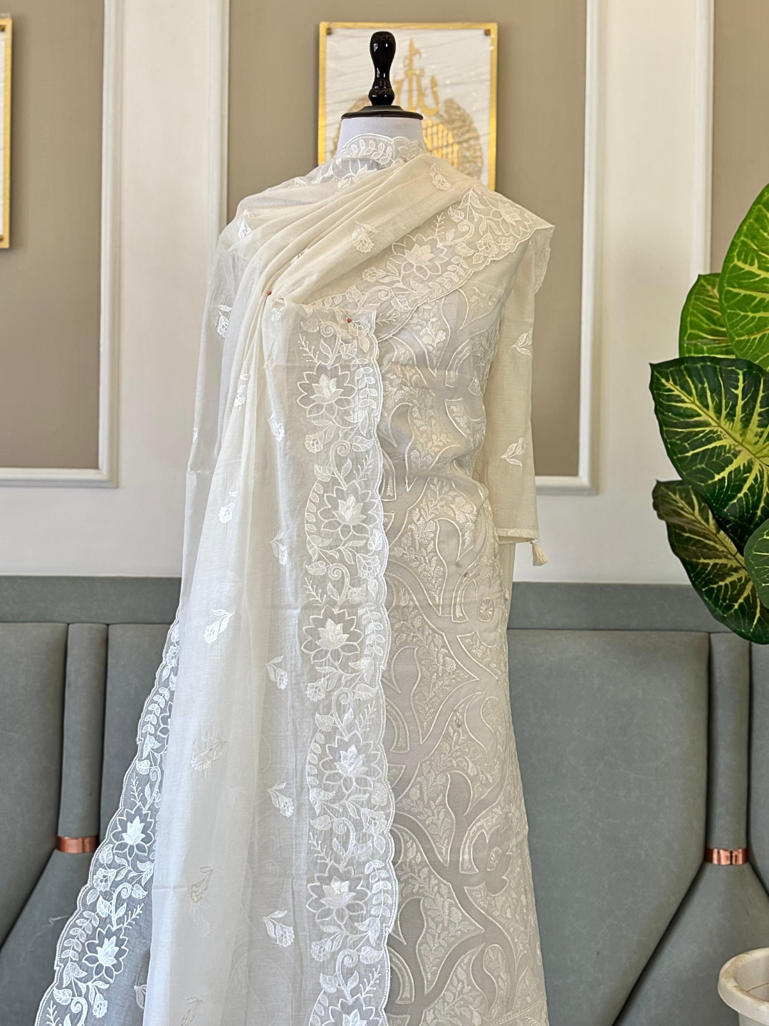 Mal Chanderi Embroidered Summer Suit Set with Dupatta & Cotton Bottom