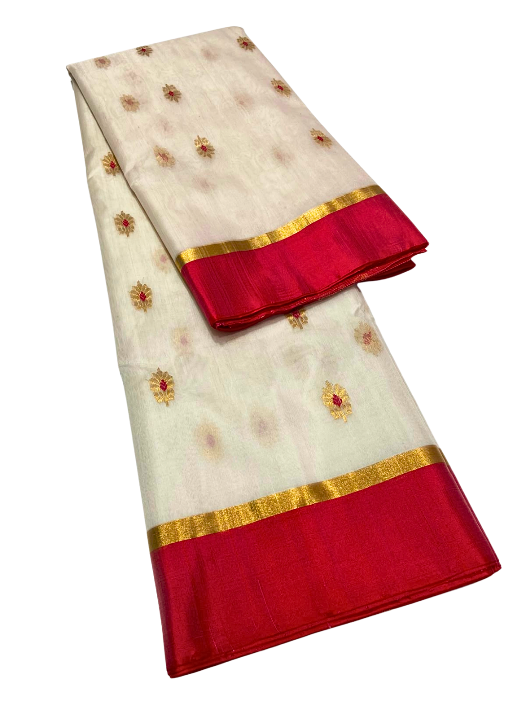 White Red Silk Chanderi Saree for Durga Puja | Bengali Saree