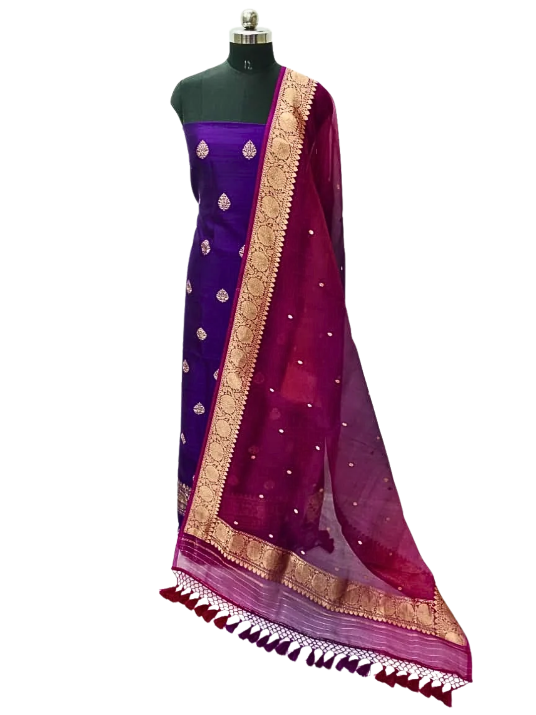 Silk Mark Certified Banarasi Raw Silk Unstitched Suit Set with Silk Organza Dupatta