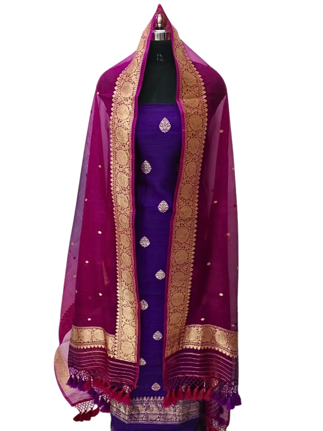 Silk Mark Certified Banarasi Raw Silk Unstitched Suit Set with Silk Organza Dupatta