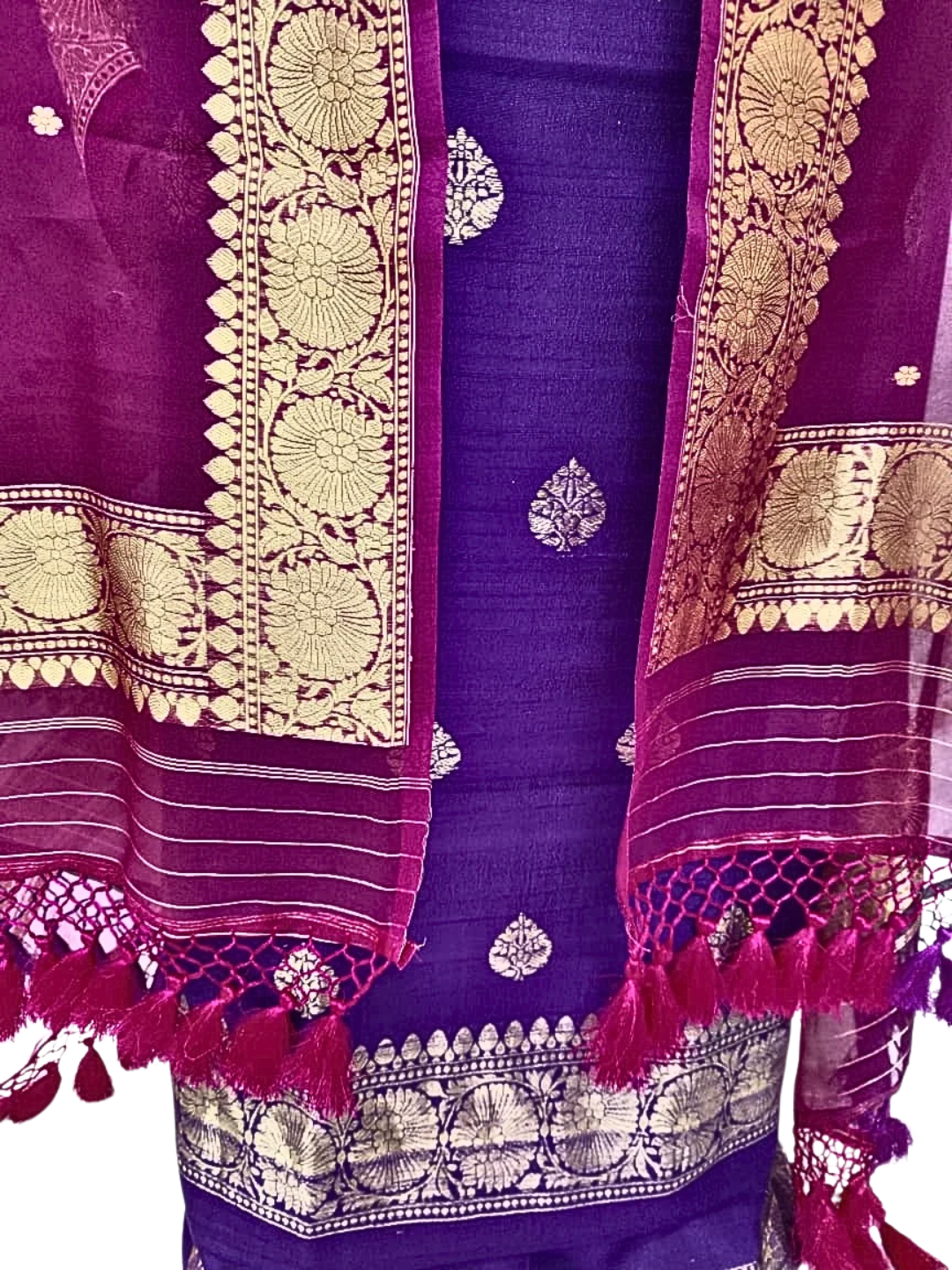 Silk Mark Certified Banarasi Raw Silk Unstitched Suit Set with Silk Organza Dupatta