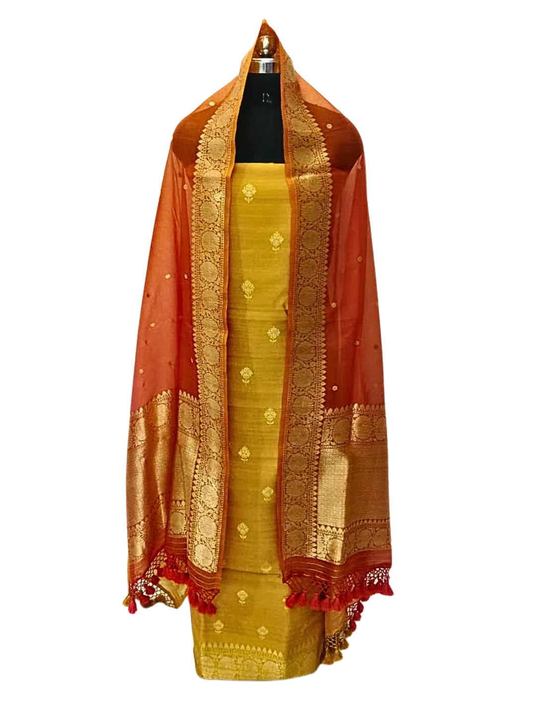 Silk Mark Certified Banarasi Raw Silk Unstitched Suit Set with Silk Organza Dupatta