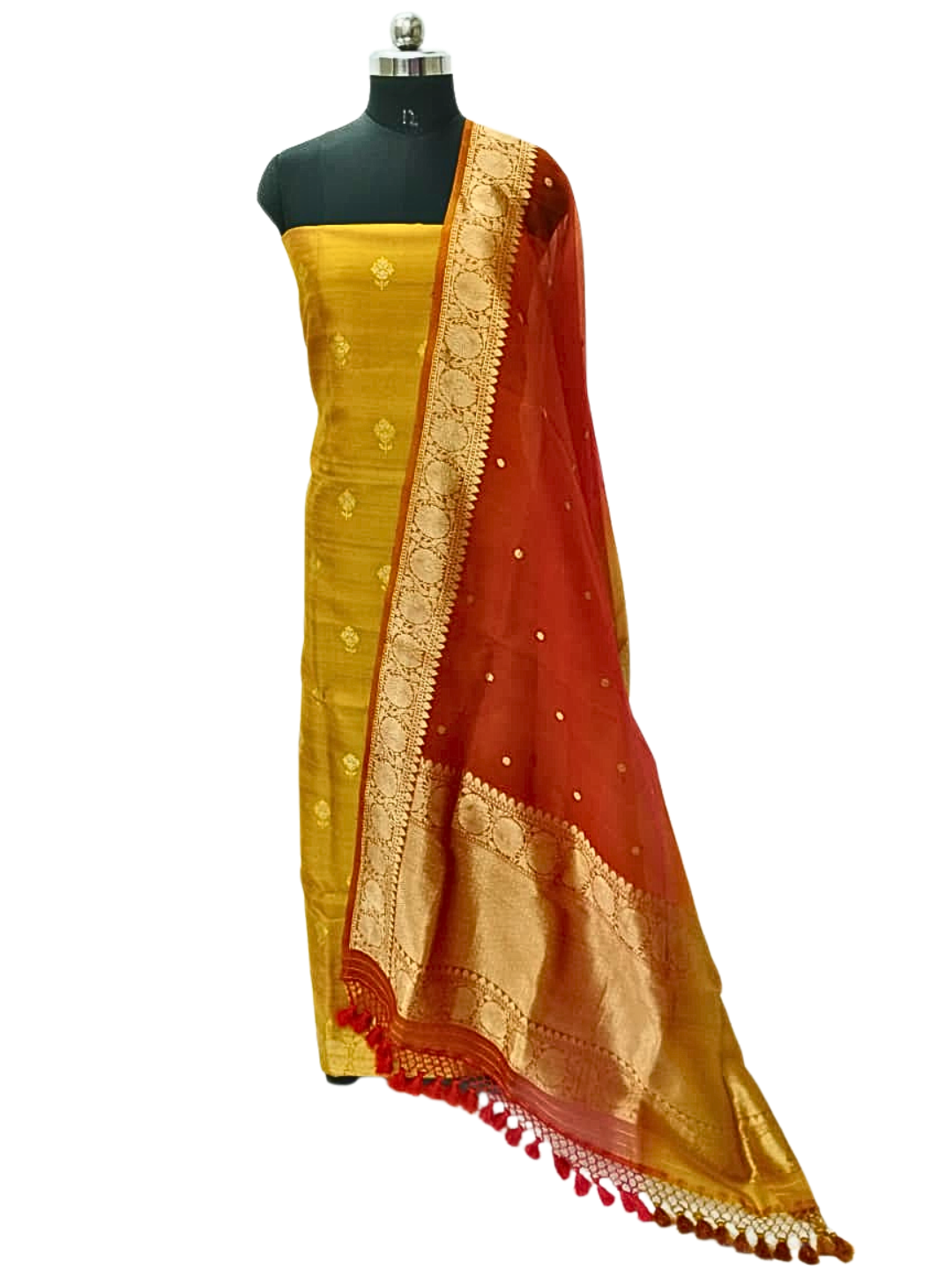 Silk Mark Certified Banarasi Raw Silk Unstitched Suit Set with Silk Organza Dupatta