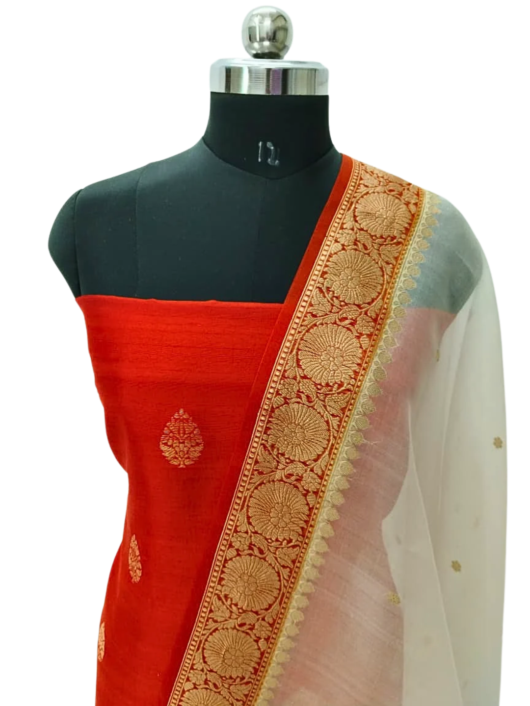 Silk Mark Certified Banarasi Raw Silk Unstitched Suit Set with Silk Organza Dupatta