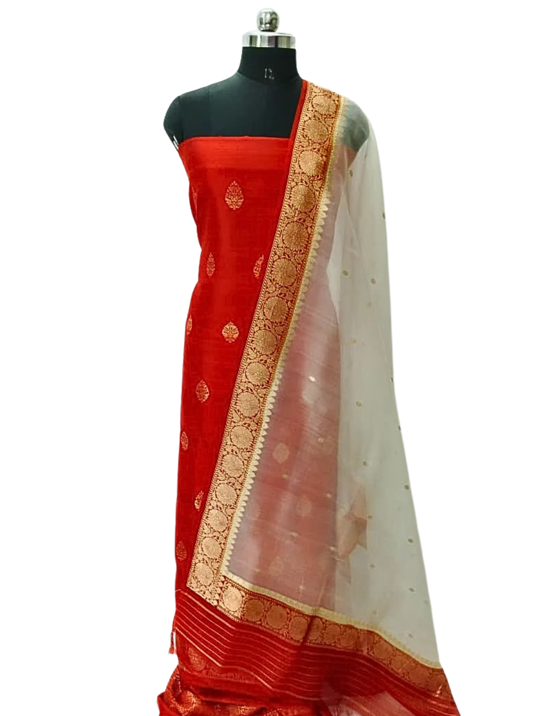 Silk Mark Certified Banarasi Raw Silk Unstitched Suit Set with Silk Organza Dupatta