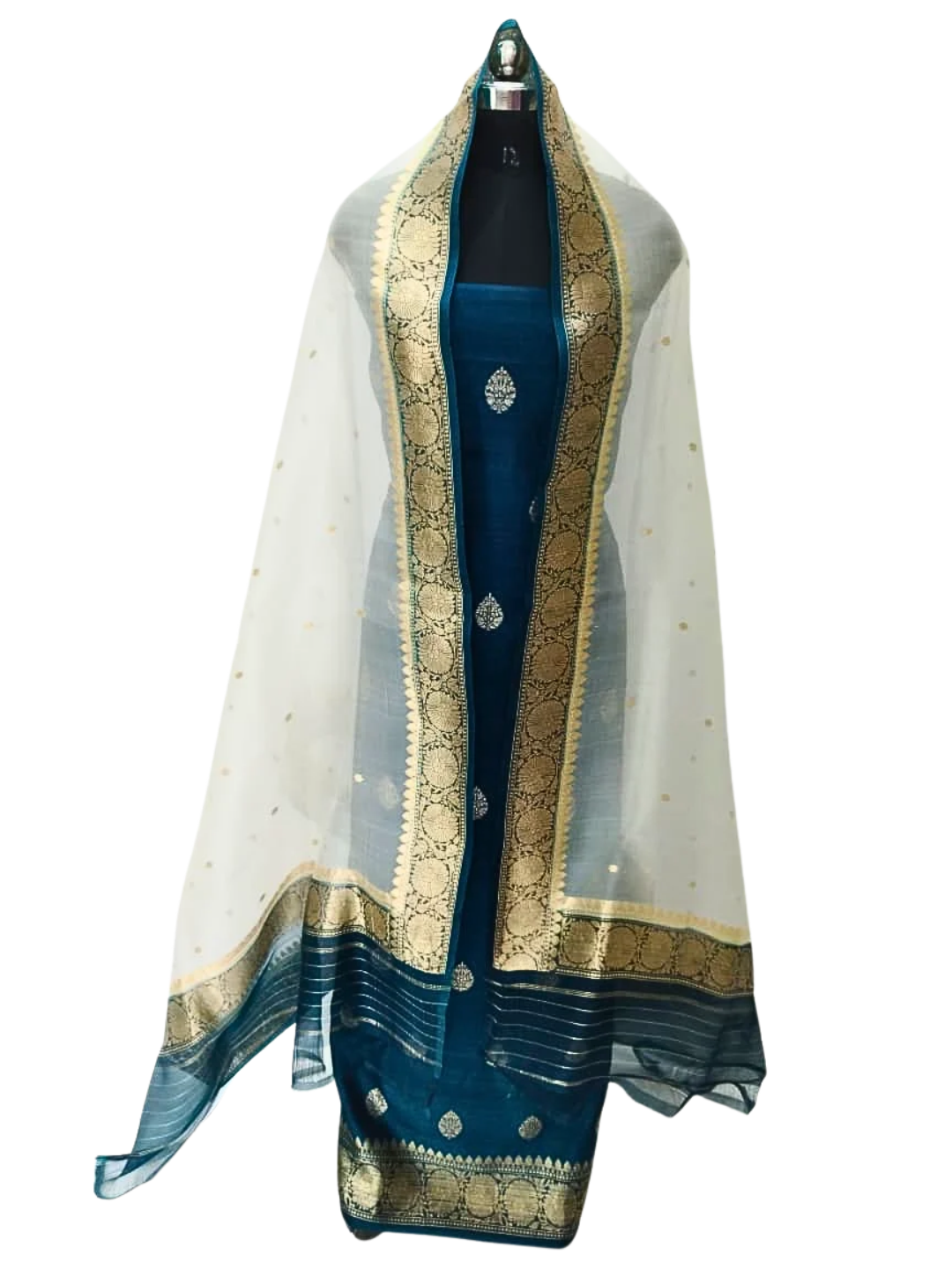 Silk Mark Certified Banarasi Raw Silk Unstitched Suit Set with Silk Organza Dupatta