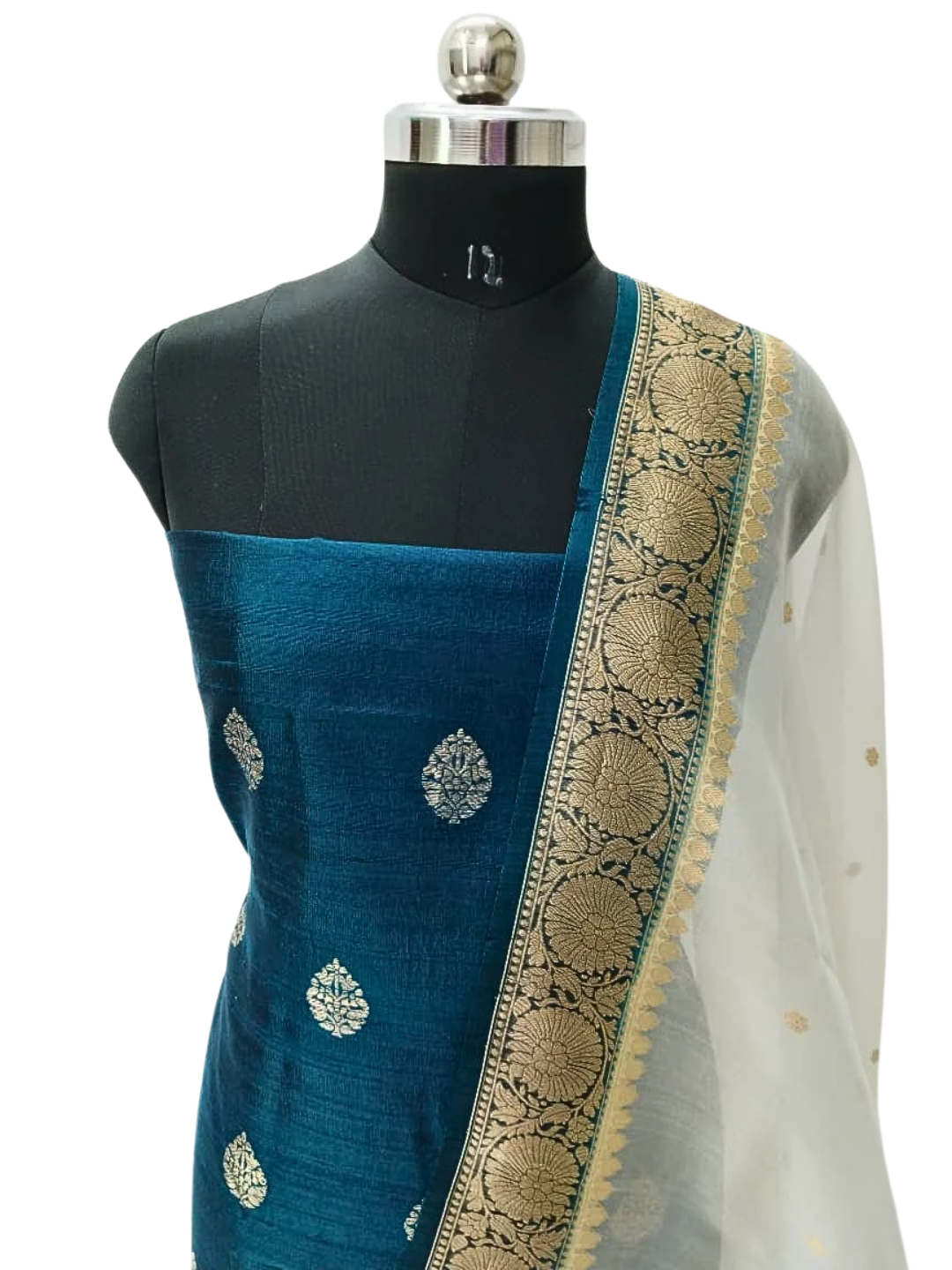 Silk Mark Certified Banarasi Raw Silk Unstitched Suit Set with Silk Organza Dupatta