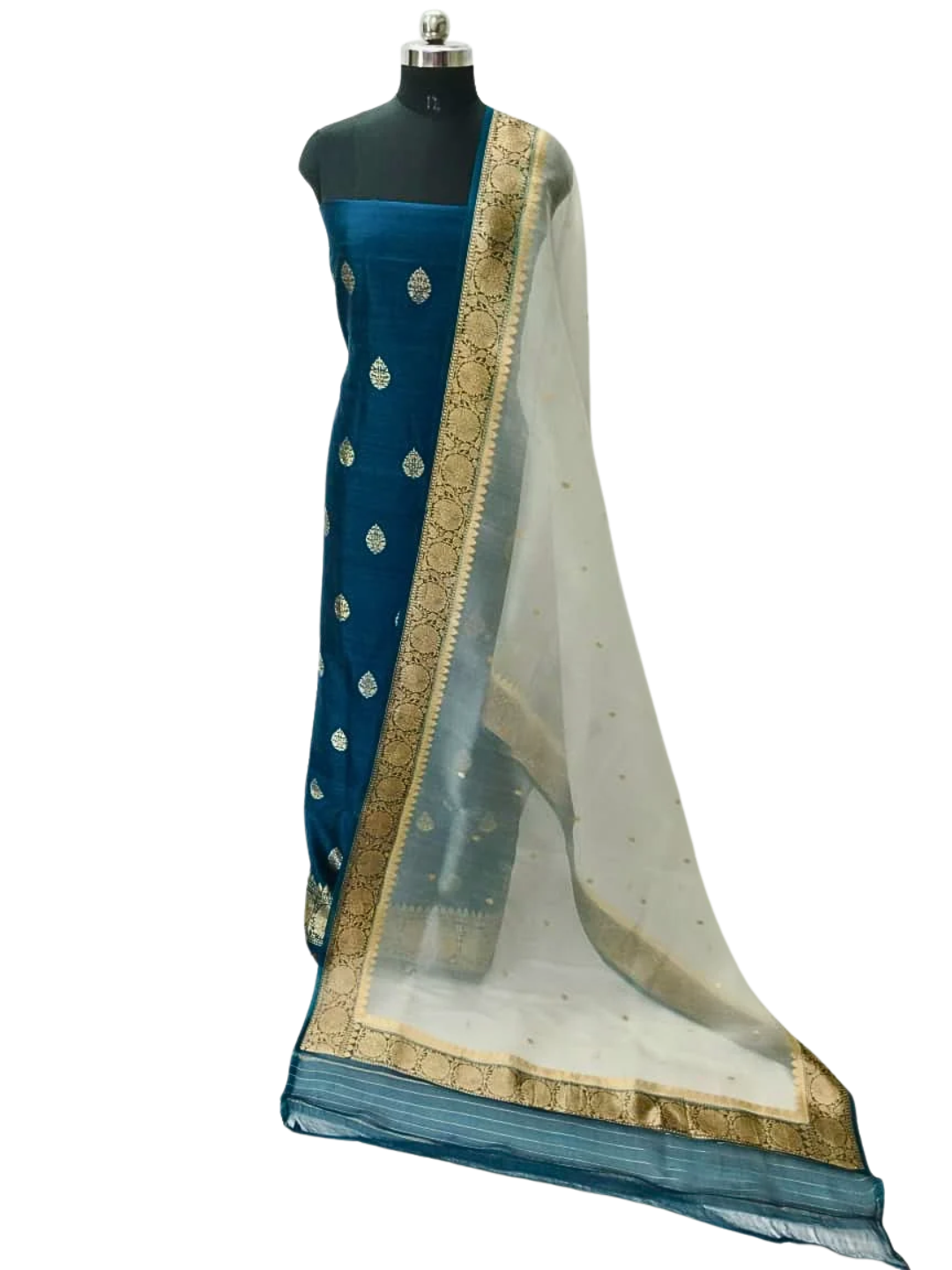 Silk Mark Certified Banarasi Raw Silk Unstitched Suit Set with Silk Organza Dupatta