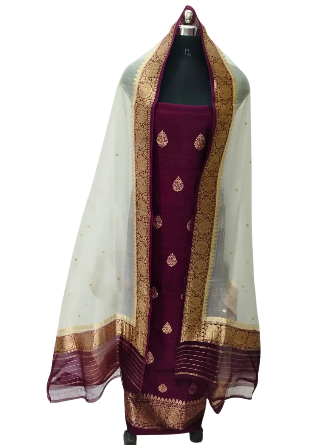 Silk Mark Certified Banarasi Raw Silk Unstitched Suit Set with Silk Organza Dupatta