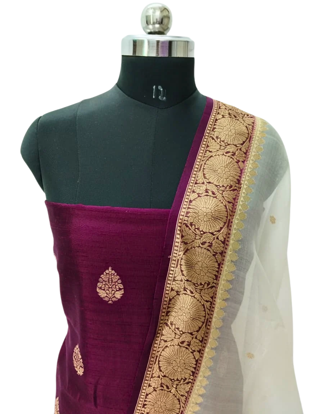 Silk Mark Certified Banarasi Raw Silk Unstitched Suit Set with Silk Organza Dupatta