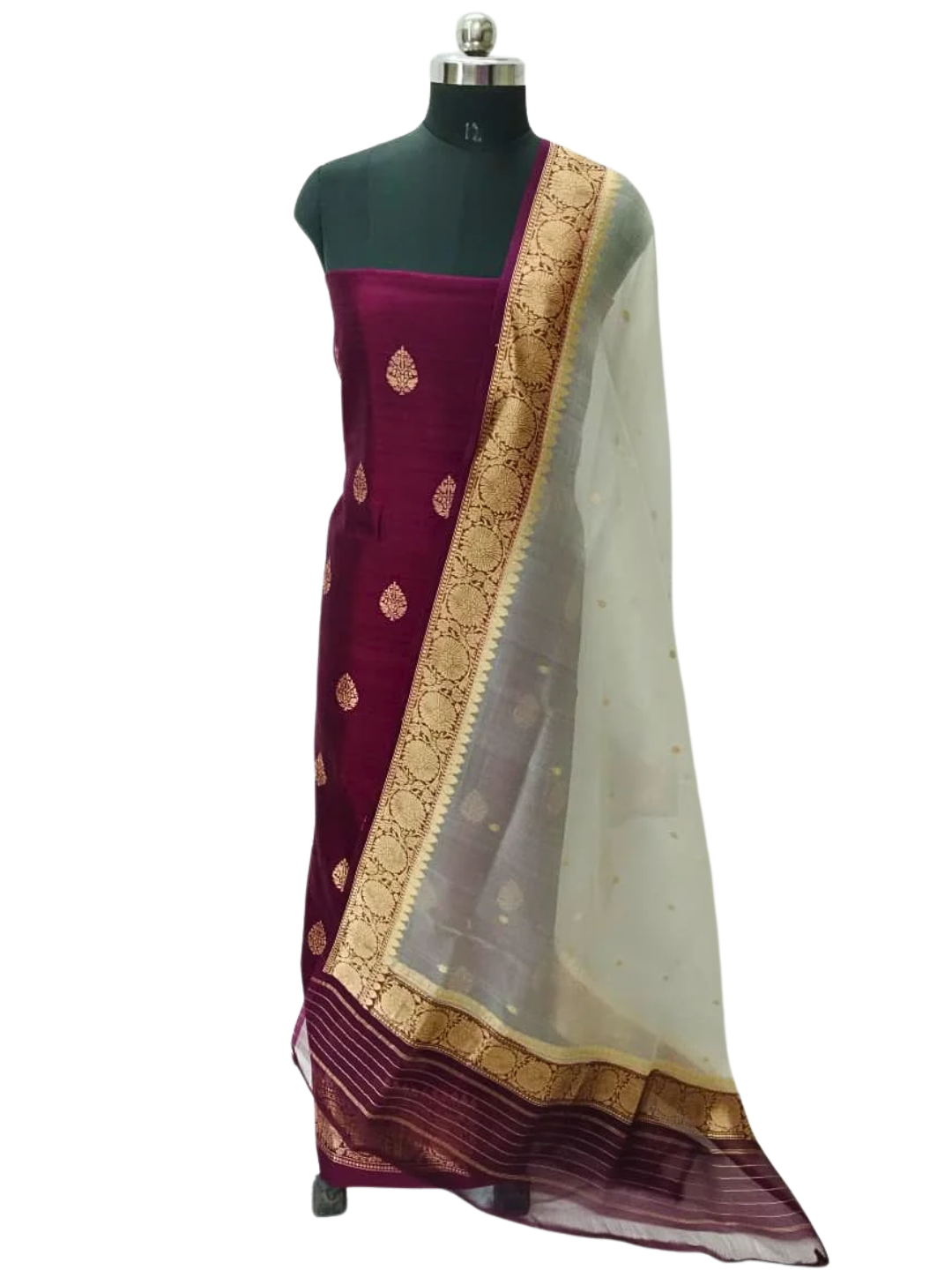 Silk Mark Certified Banarasi Raw Silk Unstitched Suit Set with Silk Organza Dupatta