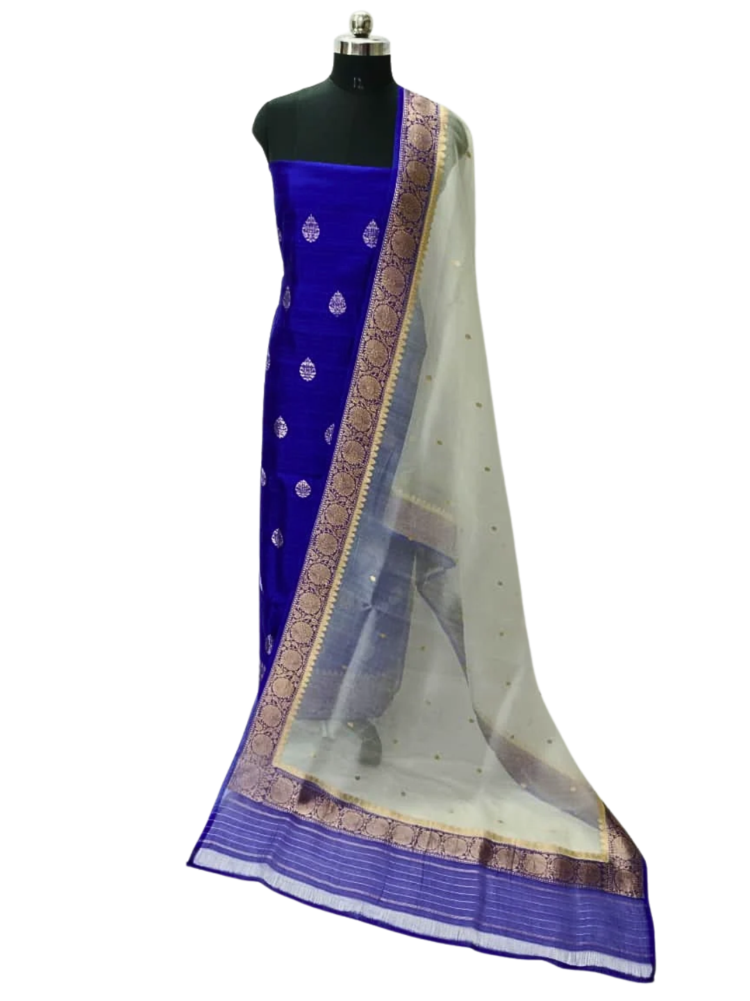 Silk Mark Certified Banarasi Raw Silk Unstitched Suit Set with Silk Organza Dupatta