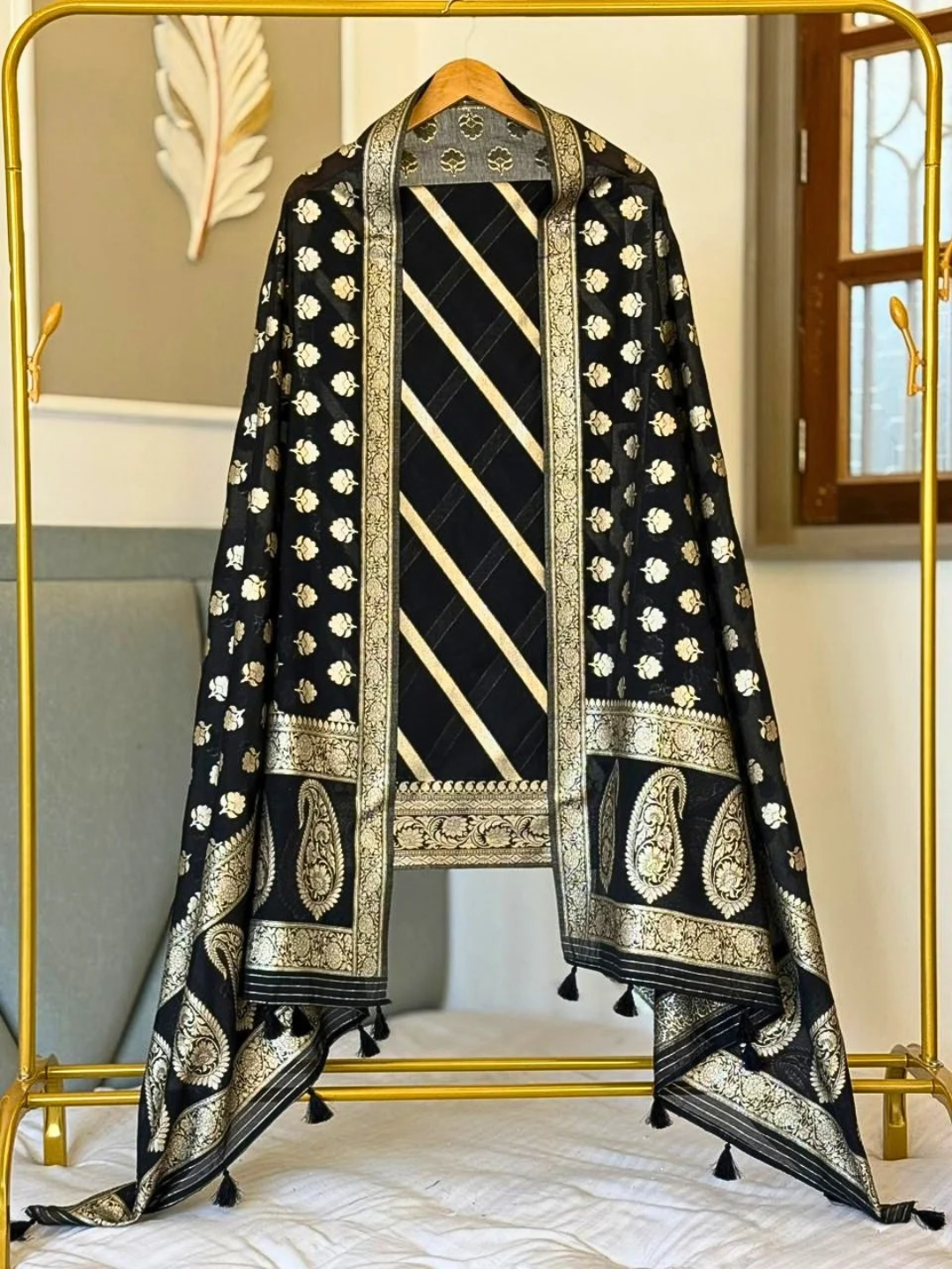 Banarasi Chanderi Unstitched Suit Set – Festive & Wedding Wear
