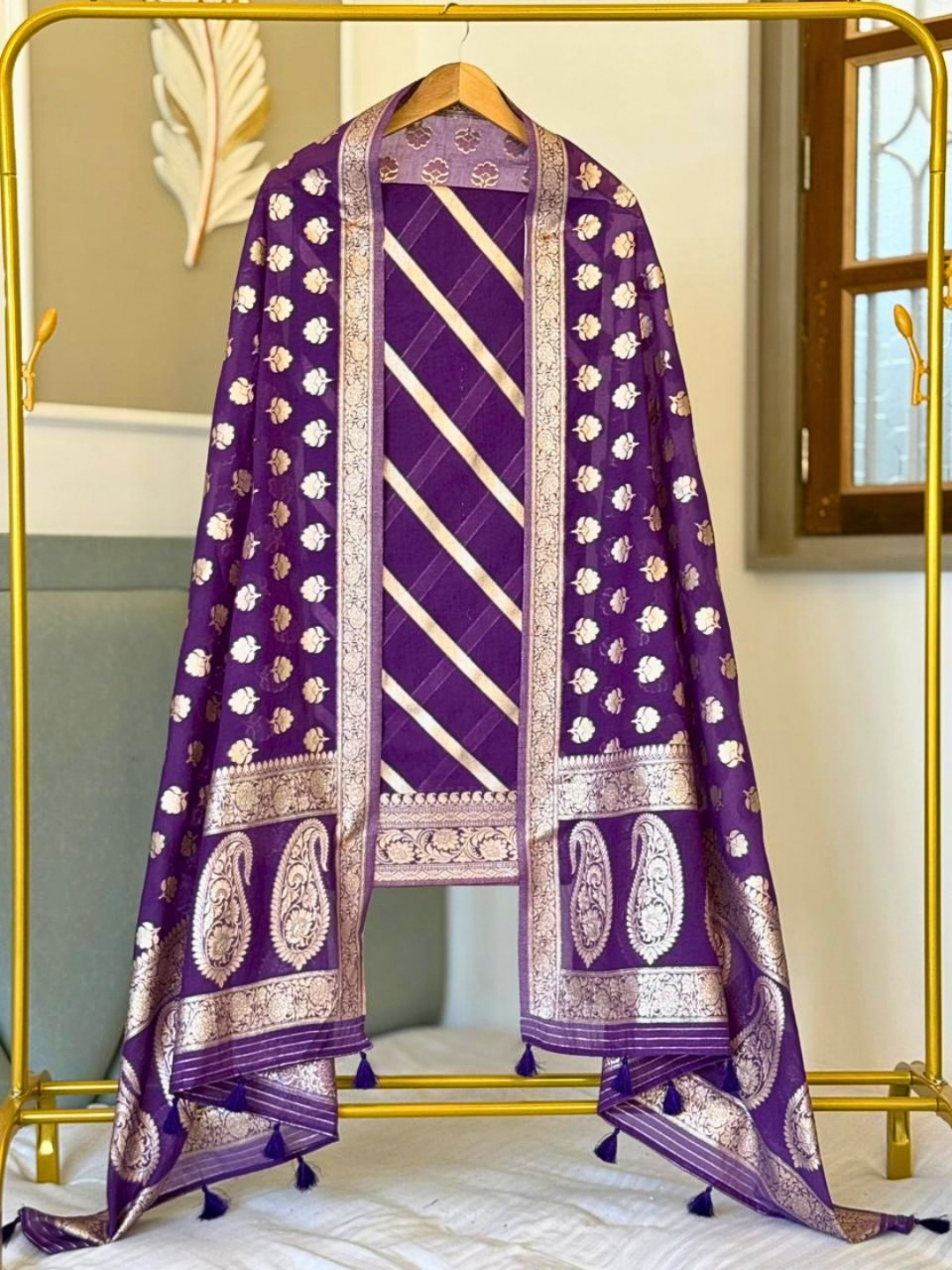 Banarasi Chanderi Unstitched Suit Set – Festive & Wedding Wear