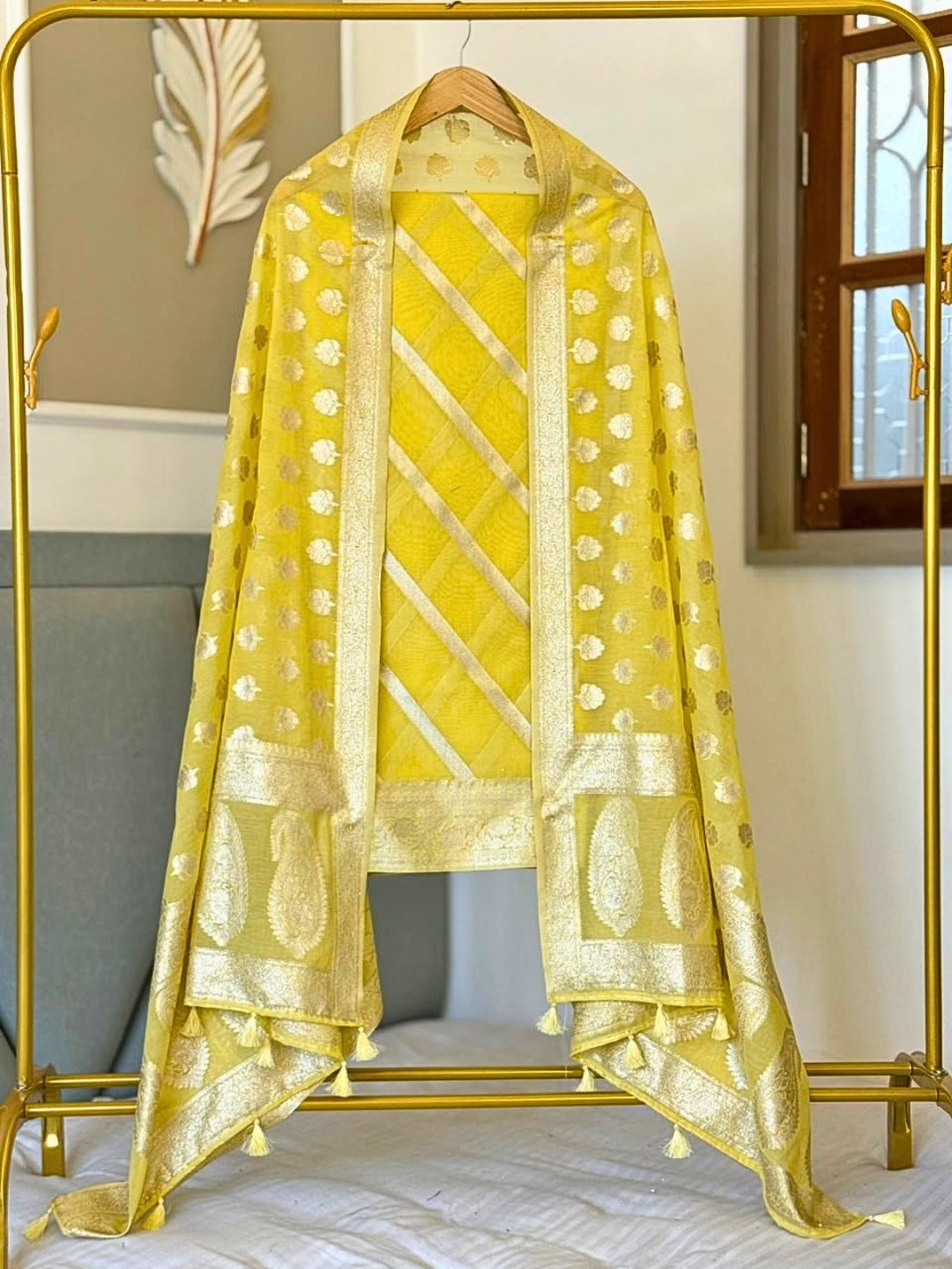 Banarasi Chanderi Unstitched Suit Set – Festive & Wedding Wear