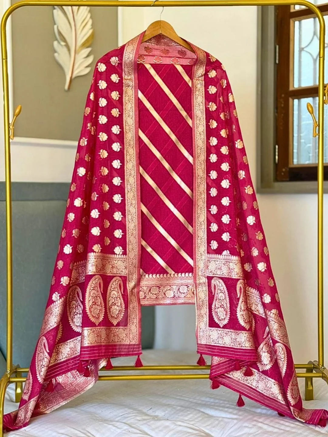 Banarasi Chanderi Unstitched Suit Set – Festive & Wedding Wear
